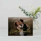 一緒にメリー書道フォトフォイル休日ポー 箔シーズンポストカード (立ち正面)