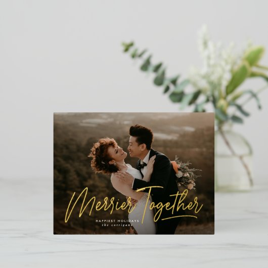 一緒にメリー書道フォトフォイル休日ポー 箔シーズンポストカード (立ち正面)