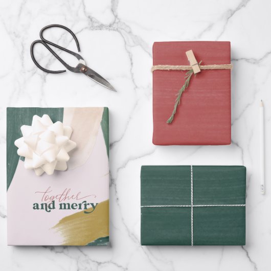 一緒にメリー |クリスマス抽象芸術モダン ラッピングペーパーシート (正面)