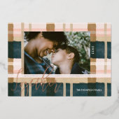 一緒にモダン緑ピンクの水色の格子写真 箔シーズンカード (正面)