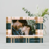 一緒にモダン緑ピンクの水色の格子写真 箔シーズンカード (立ち正面)