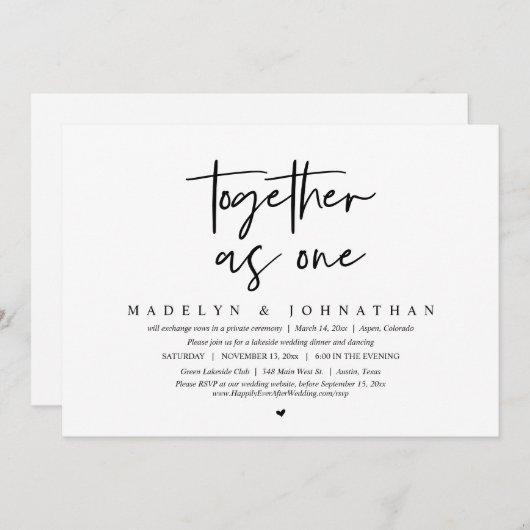 一緒に一緒に、結婚の駆け落ちディナーパーティー 招待状 (正面/裏面)