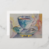 一緒に再び水の色コーヒーマグとソーサー 箔シーズンポストカード (正面/裏面)