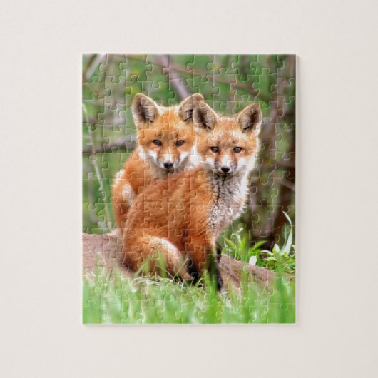 一緒に坐る愛らしいアカギツネのキットの写真 ジグソーパズル (縦)