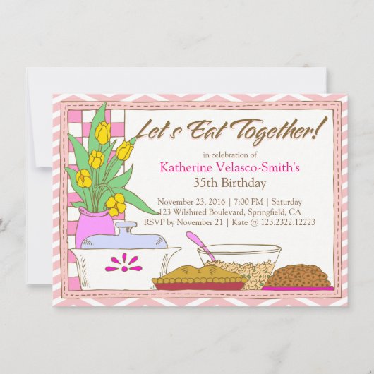 一緒に夕食か食べ昼食の誕生日 招待状 (正面)