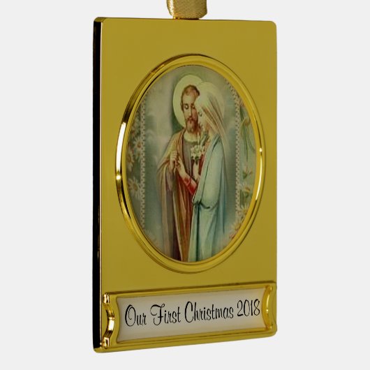 一緒に宗教花嫁を結婚する初めてのクリスマス ゴールドプレートバナーオーナメント (右)