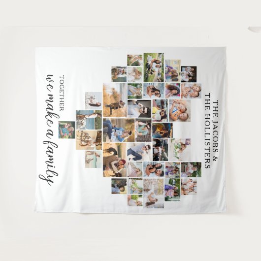 一緒に家族のハート写真コラージュを作る タペストリー (正面(横))