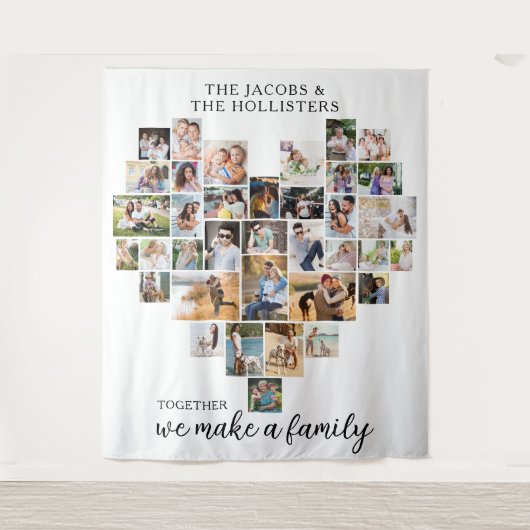 一緒に家族のハート写真コラージュを作る タペストリー (正面)