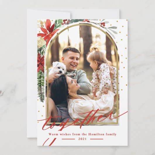 一緒に家族の写真アーチクリスマスカード シーズンカード (正面)