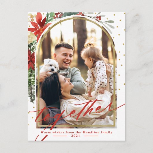 一緒に家族の写真アーチクリスマスカード シーズンポストカード (正面)