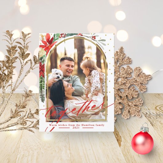 一緒に家族の写真アーチクリスマスカード シーズンポストカード
