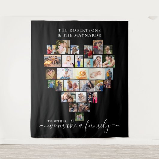 一緒に家族ハートを作る29写真コラージュ タペストリー (正面)