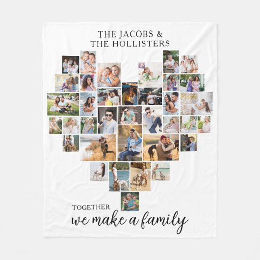 一緒に家族36フォトコラージュハートを作る フリースブランケット (正面)