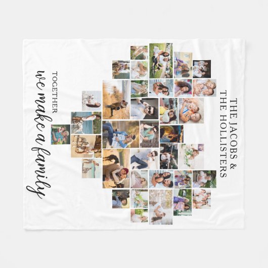 一緒に家族36フォトコラージュハートを作る フリースブランケット (正面(横))