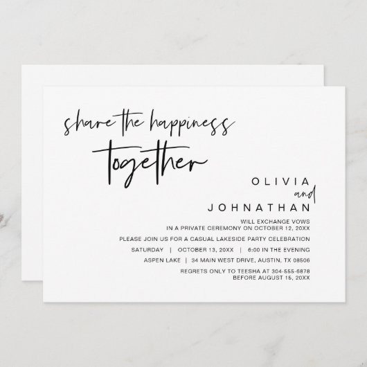 一緒に幸せをシェアしよう、駆け落ちパーティー 招待状 (正面/裏面)