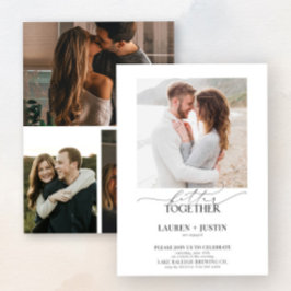 一緒に幸せ モダン4枚写真エンゲージメントパーティー 招待状