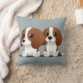 一緒に座っているかわいい漫画の子犬 クッション (ブランケット)