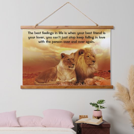 一緒に座っているライオンのカップル 吊り下げ型タペストリー (寝室)