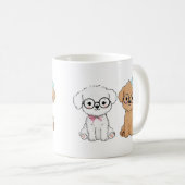 一緒に座っている愛らしい漫画犬たち2匹 コーヒーマグカップ (正面右)