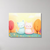 一緒に座っている2匹のかわいい羊毛の猫 キャンバスプリント (正面)