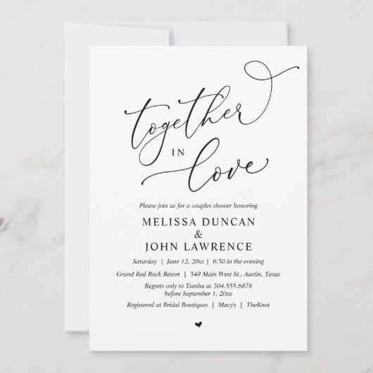一緒に愛で、ロマンチックなカップルのシャワーパーティー 招待状 (正面)