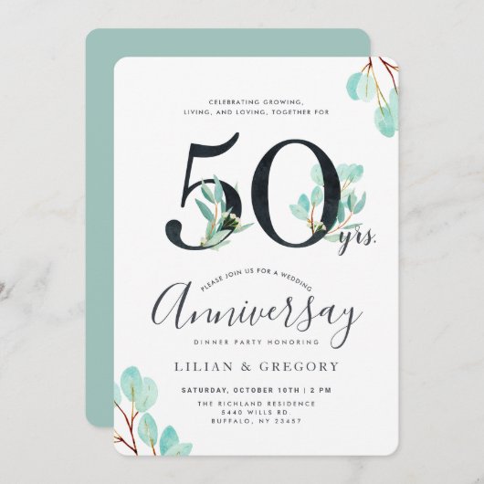 一緒に成長してきた50周年記念 ユーカリのテーマ 招待状 (正面/裏面)