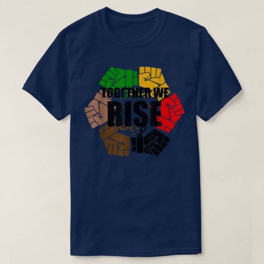 一緒に我々はアフリカ系アメリカ人旗ジュネテの最初の上昇 Tシャツ (デザイン正面)