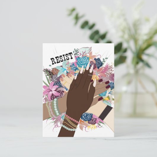 一緒に抵抗する – フローラフェミニスト行動主義アート ポストカード (スタンド正面)