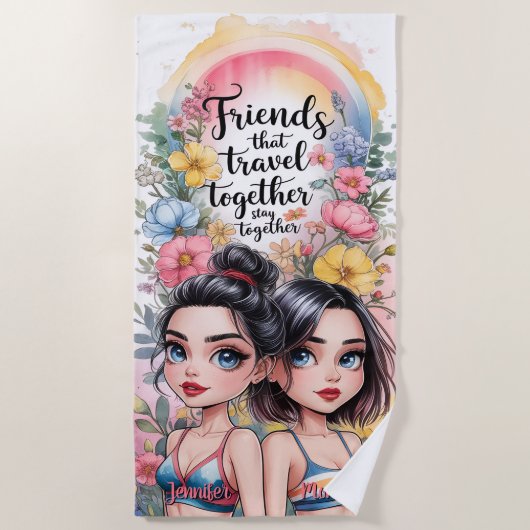 一緒に旅行する友人は一緒に滞在カスタムする ビーチタオル (正面)