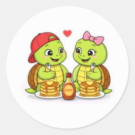 一緒に朝食を楽しむカメたち ラウンドシール