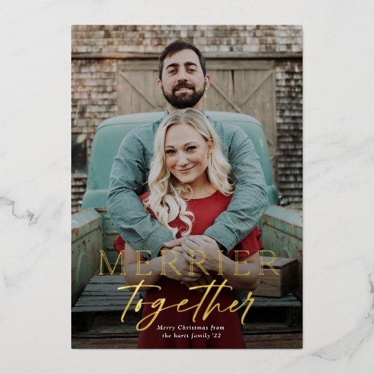 一緒に楽しいクリスマス メリークリスマス フォト ゴールド 箔シーズンカード (正面)