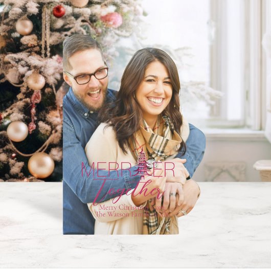 一緒に楽しいクリスマス 脚本の塔 1枚の写真のクリスマスカード シーズンカード