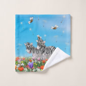 一緒に歩いている2頭のかわいいシマウマ夏 バスタオルセット (ウォッシュタオル)