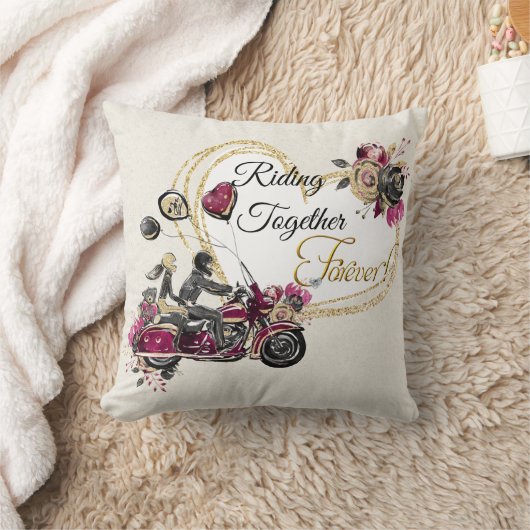 一緒に永遠に乗るバイクもしくは自転車に乗る人結婚の装飾用クッション クッション (ブランケット)