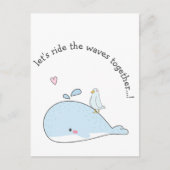 一緒に波に乗ろうキュートなクジラのバレンタイン ポストカード (正面)