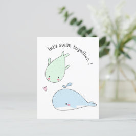 一緒に泳いで…!かわいいクジラ – バレンタイン ポストカード