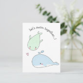 一緒に泳いで…!かわいいクジラ – バレンタイン ポストカード (スタンド正面)