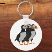 一緒に立っている3つの愛らしいパフィン漫画 キーホルダー (正面)