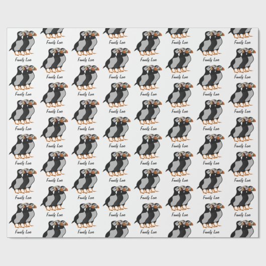 一緒に立っている3つの愛らしいパフィン漫画 ラッピングペーパー (フラット)