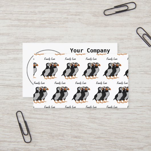 一緒に立っている3つの愛らしいパフィン漫画 名刺 (正面/裏面インサイチュ)