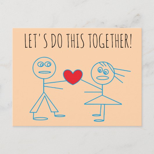 一緒に行こう!かわいいスティック カップル ポストカード (正面)