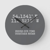 一緒に過ごした時間を記録するGPS座標カスタマイズ商品 ラウンド壁時計 (正面)