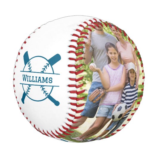 一緒に青遊い写真をパーソナライズされた家族 野球ボール (アングル)