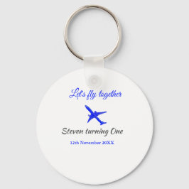 一緒に飛ぼう1歳の誕生日飛行機ブルーシルブ キーホルダー
