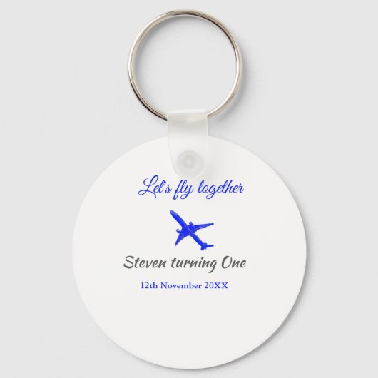一緒に飛ぼう1歳の誕生日飛行機ブルーシルブ キーホルダー (正面)