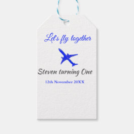 一緒に飛ぼう1歳の誕生日飛行機ブルーシルブ ギフトタグ