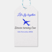 一緒に飛ぼう1歳の誕生日飛行機ブルーシルブ ギフトタグ (裏面)