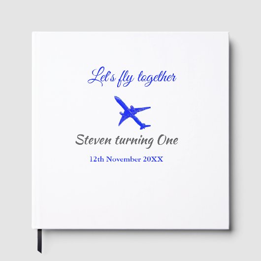 一緒に飛ぼう1歳の誕生日飛行機ブルーシルブ ゲストブック (正面)