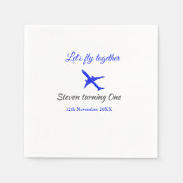 一緒に飛ぼう1歳の誕生日飛行機ブルーシルブ スタンダードカクテルナプキン