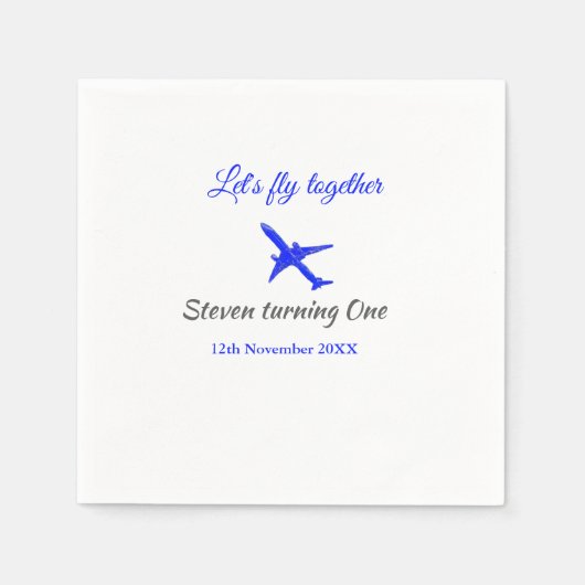 一緒に飛ぼう1歳の誕生日飛行機ブルーシルブ スタンダードカクテルナプキン (正面)